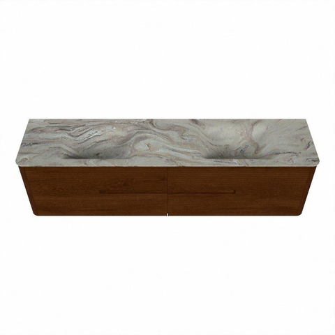 Mondiaz CIRO-DLUX Badkamermeubelset - 190x45x50cm - Solid surface wastafel Glace - 2 wasbak Dubbel - 2 kraangaten - 4 lades - Ruby SW1531560