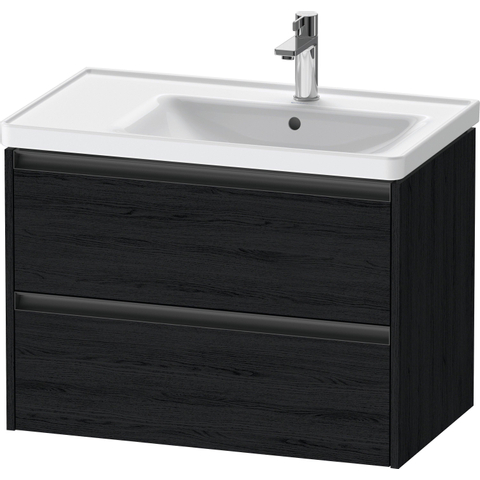 Duravit Ketho.2 Wastafelonderbouwkast - met 2 laden - voor waskom rechts - 78.4x45.5x54.9cm - met grepen antraciet - eiken zwart mat SW772030