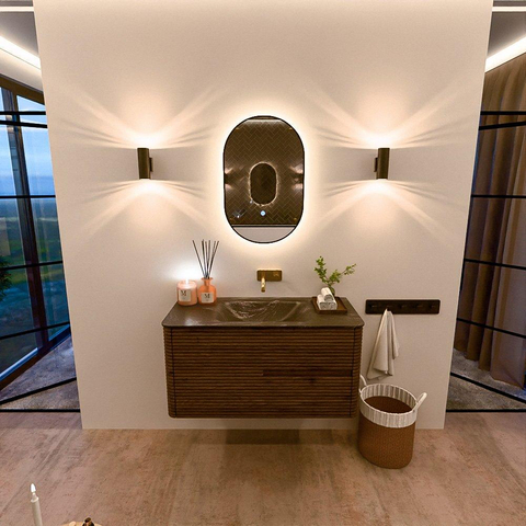 Mondiaz CIRO-DLUX Badkamermeubelset - 100x45x50cm - Solid surface wastafel Lava - 1 wasbak Midden - zonder kraangaten - 2 lades - Dusk SW1533024