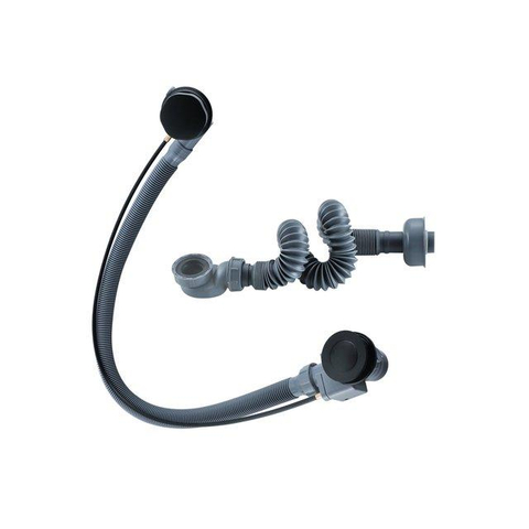 Fortifura Nebbio Ensemble combiné bain - mitigeur thermostatique - barre coulissante avec coude mural intégré - flexible de douche métallique - douchette ronde - Remplissage-vidage de baignoire - noir mat SW1238044
