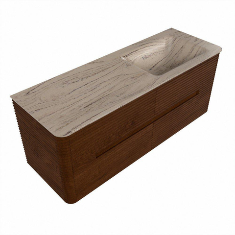 Mondiaz CIRO-DLUX Badkamermeubelset - 130x45x50cm - Solid surface wastafel Arena - 1 wasbak Rechts - 1 kraangat - 4 lades - Ruby SW1531698