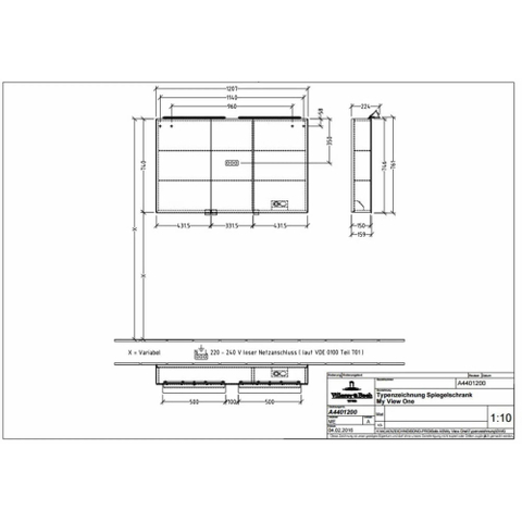 Villeroy & Boch my view one spiegelkast - 120.7x74.6cm - met 3 deuren - met led - zilver SW73043