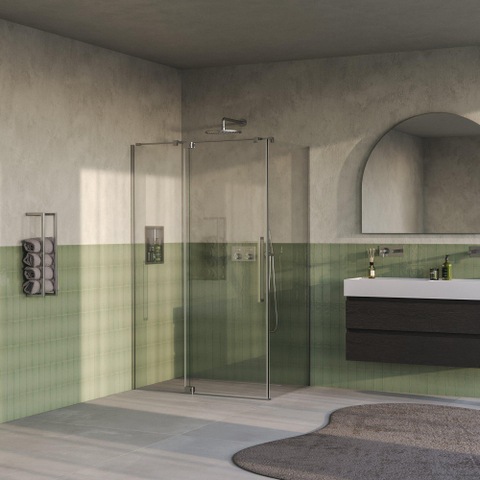 BRAUER Stellar Cabine de douche - 120x100x200cm - porte battante - revêtement verre - réversible - verre clair - Acier inoxydable brossé PVD SW1418010