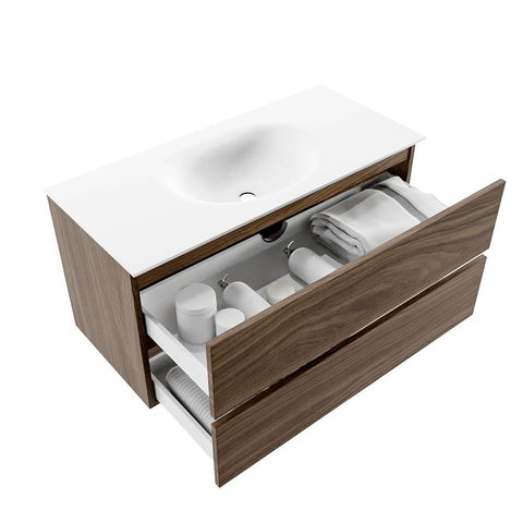 Mondiaz VICA Meuble de salle de bains 100cm sous-meuble Mocha 2 tiroirs. Lavabo MOON central 1 trou de robinet, couleur Talc. SW1197976
