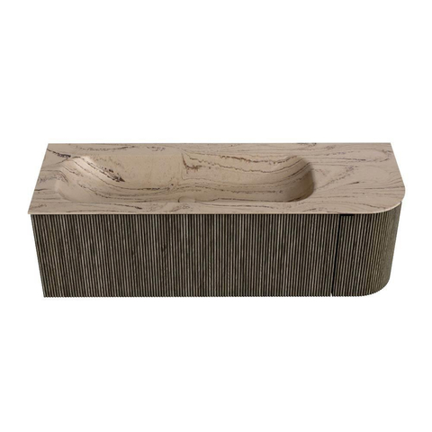 MONDIAZ KURVE-DLUX Meuble de salle de bains 135cm arrondi à droite couleur Shadow avec 1 tiroir et 1 porte. Lavabo BIG MEDIUM à gauche 1 trou de robinet Arena. SW1431435