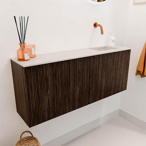 Mondiaz JOYA-DLUX 100cm toiletmeubel - kleur Walnut - Wastafel FAYE positie Rechts Zonder kraangat kleur Meli. SW1424428