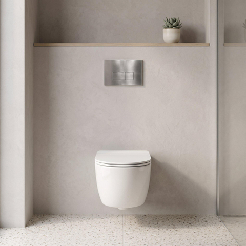QeramiQ Dely Swirl Ensemble WC - 36.3x51.7cm - réservoir encastré Geberit UP720 Duofix Sigma - abattant fin - plaque de commande acier - boutons rectangulaires - blanc brillant SW1413998