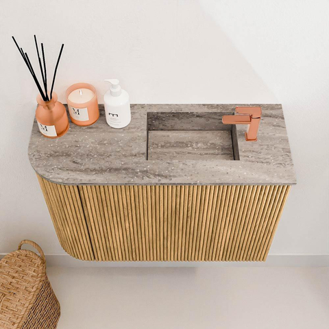 Mondiaz JOYA-DLUX 61.6cm toiletmeubel - ronding links kleur Oak - Wastafel FAYE positie Rechts 1 kraangat kleur Oza. SW1424139