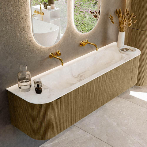 Mondiaz KURVE-DLUX Ensemble de meuble de salle de bains - 170x46x40cm - 1 tiroir - 2 portes - vasque solid surface - centre - sans trou de robinet - Dusk SW1416106