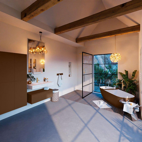 Mondiaz ALAN-DLUX Ensemble de meuble - 90cm - meuble Rust mat - 1 tiroir - Lavabo Cloud Ostra suspendu - vasque Centre - 1 trou de robinet SW807448