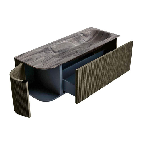 MONDIAZ KURVE-DLUX Meuble de salle de bains 125cm arrondi à gauche couleur Shadow avec 1 tiroir et 1 porte. Lavabo BIG MEDIUM à droite sans trou de robinet Sombra. SW1433757
