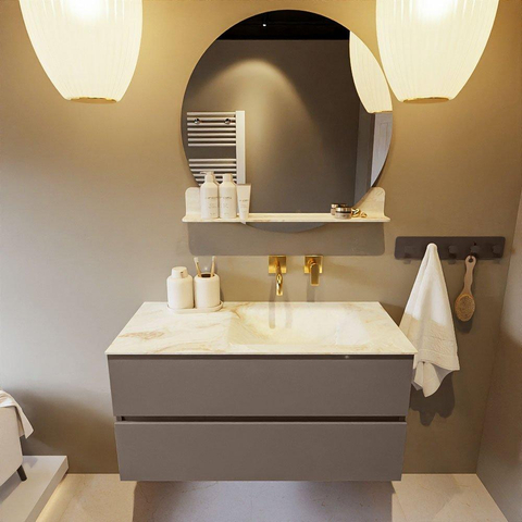 MONDIAZ VICA-DLUX Ensemble meuble de salle de bains - 100cm - meuble bas smoke - 2 tiroirs - lavabo encastré cloud à droite - sans trous de robinetterie - version hauteur 60cm - frape SW1088916