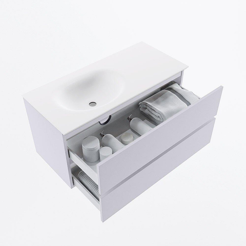 Mondiaz VICA Ensemble meuble de salle de bains - 100cm - plan - 2 tiroirs - Lavabo MOON - gauche - 1 trou de robinet - couleur talc - version XL 60cm de hauteur SW1189236