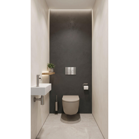 QeramiQ Dely Swirl Ensemble WC - réservoir encastré Qeramiq Flush - abattant 35mm - plaque de commande métal inox - boutons ronds - beige SW1578339