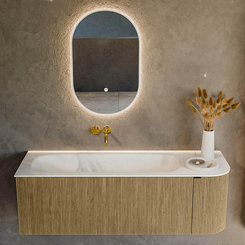 Mondiaz KURVE Ensemble de meuble de salle de bains - 135x46x40cm - 1 tiroir - 1 porte - lavabo solid surface - gauche - sans trou de robinet - Dusk SW1414773