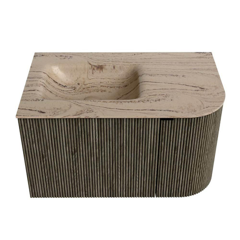 MONDIAZ KURVE-DLUX meuble de salle de bains 75cm arrondi Droit couleur Shadow avec 1 tiroir et 1 porte. Lavabo GRUNNE Gauche 1 trou de robinet Arena. SW1431290