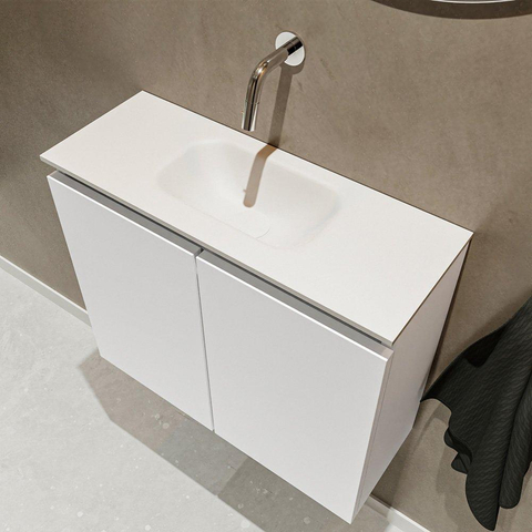 MONDIAZ TURE Toiletmeubel 60x23x50cm met 0 kraangaten 2 deuren talc mat Wastafel Eden midden Solid Surface Wit SW474866