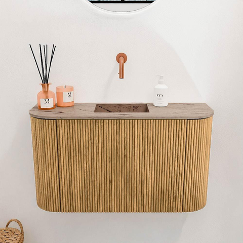 Mondiaz JOYA-DLUX 73.2cm toiletmeubel - ronding links en rechts kleur Oak - Wastafel FAYE positie Midden Zonder kraangat kleur Arena. SW1423893