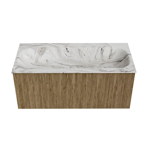 Mondiaz KURVE-DLUX Badkamermeubelset - 100x46x40cm - 1 lade - wastafel solid surface - midden - 1 kraangat - Dusk SW1415479