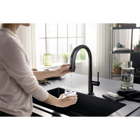 Hansgrohe Aqittura M91 SodaSystem 210, uittrekbare uitloop 1jetsBox, starter set mat zwart SW1567463