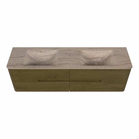Mondiaz CIRO-DLUX Meuble de salle de bains - 170x45x50cm - Plan vasque solid surface Saba - 2 vasques Double - 2 perçages de robinetterie - 4 tiroirs - Dusk SW1533381