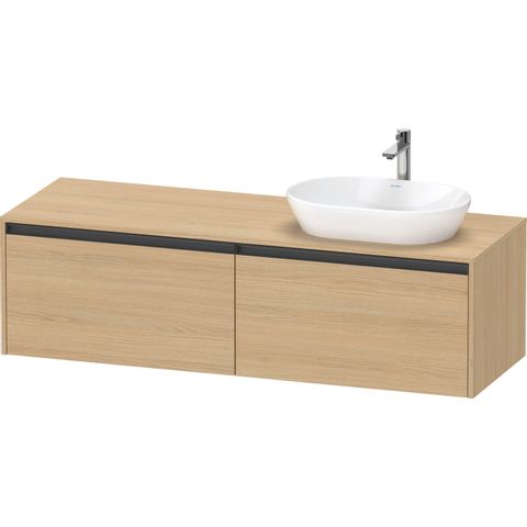 Duravit Ketho.2 Wastafelonderbouwkast - inclusief consoleplaat - met 2 laden - voor waskom rechts - 160x55x45.9cm - met handgrepen antraciet - natuur eiken mat SW772774