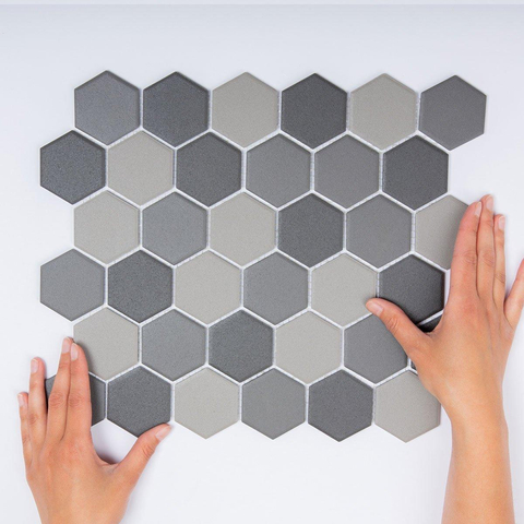 The Mosaic Factory London mozaïektegel - 28.2x32.1cm - wand en vloertegel - Zeshoek/Hexagon - Porselein Dark Grey mix Mat SW382565