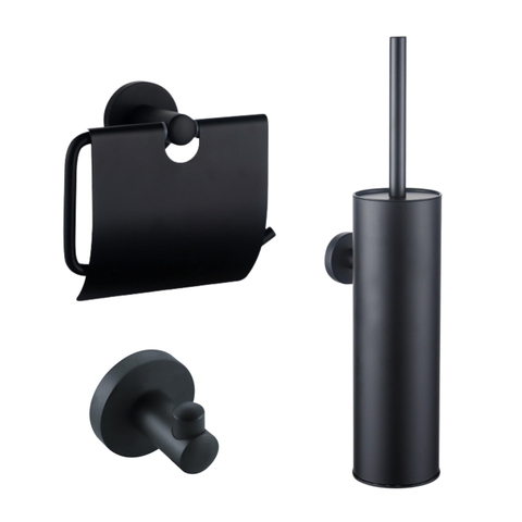 FugaFlow Eccelente Ensemble d’accessoires WC - porte-brosse WC - fermé - porte-serviette - porte-rouleau WC - avec couvercle - noir mat SW1450573