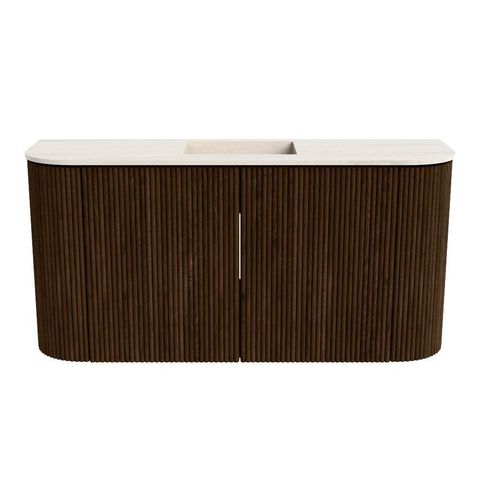 Mondiaz JOYA-DLUX 83.2cm toiletmeubel - ronding links en rechts kleur Walnut - Wastafel FAYE positie Midden Zonder kraangat kleur Meli. SW1424455