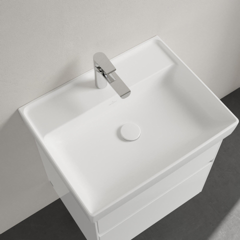 Villeroy & Boch Collaro wastafel - 60x47cm - zonder overloop - 1 kraangat CeramicPlus - Stone White (mat wit) SW358312