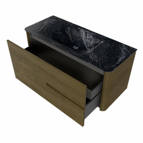 Mondiaz CIRO-DLUX Badkamermeubelset - 110x45x50cm - Solid surface wastafel Lava - 1 wasbak Midden - zonder kraangaten - 2 lades - Dusk SW1533029