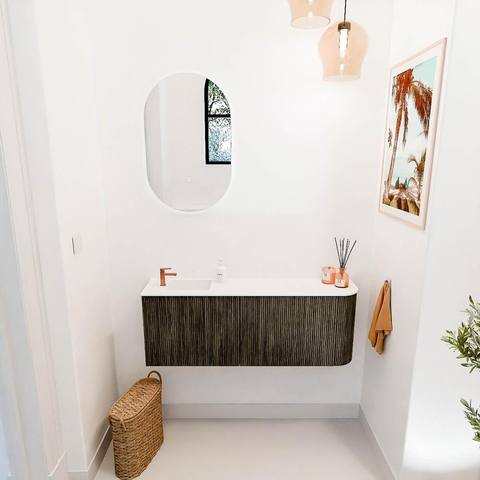 Mondiaz JOYA 111.6cm toiletmeubel - ronding rechts kleur Shadow - Wastafel FAYE positie Links 1 kraangat kleur Talc. SW1421457