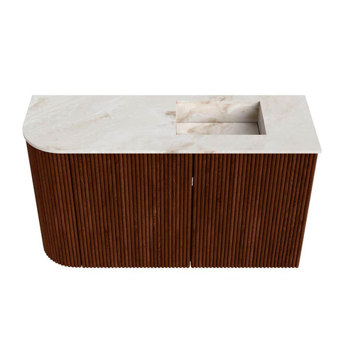 Mondiaz JOYA-DLUX Meuble de toilette 71,6cm - arrondi gauche couleur Ruby - Vasque FAYE position Droite Sans trou de robinet couleur Frappe SW1423497