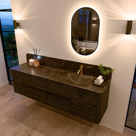 Mondiaz CIRO-DLUX Badkamermeubelset - 180x45x50cm - Solid surface wastafel Lava - 1 wasbak Rechts - 1 kraangat - 4 lades - Shadow SW1532500