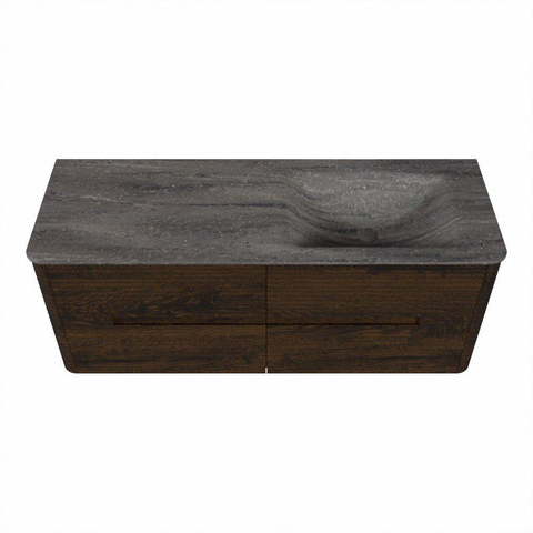 Mondiaz CIRO-DLUX Ensemble de meubles de salle de bains - 130x45x50cm - Plan vasque solid surface Oza - 1 vasque à droite - 1 trou de robinet - 4 tiroirs - Noyer SW1530648