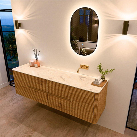 Mondiaz CIRO-DLUX Badkamermeubelset - 170x45x50cm - Solid surface wastafel Ostra - 1 wasbak Rechts - zonder kraangaten - 4 lades - Oak SW1530930