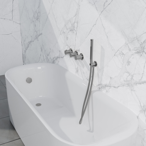 Fortifura Nebbio Badcombinatie-set - thermostaatkraan - wandaansluitbocht - met handdouchehouder - metalen doucheslang - staaf handdouche - badvulcombinatie - PVD - geborsteld RVS SW1238035