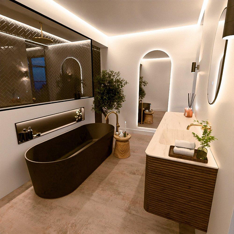 Mondiaz CIRO-DLUX Ensemble de meubles de salle de bains - 180x45x50cm - Plan vasque solid surface Meli - 1 vasque à droite - sans trous de robinet - 4 tiroirs - Dusk SW1533189