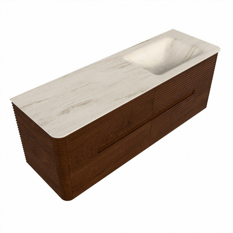 Mondiaz CIRO-DLUX Meuble de salle de bains - 140x45x50cm - Plan vasque Solid surface Meli - 1 vasque à droite - sans trous de robinetterie - 4 tiroirs - Ruby SW1531764