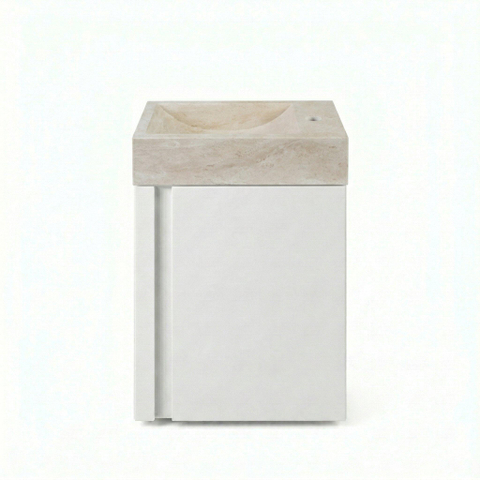 Saniclass Chaci Ensemble de lavabo - 40x65cm - 1 porte - 1 trou de robinet - droit - lavabo travertin - blanc mat SW1482364