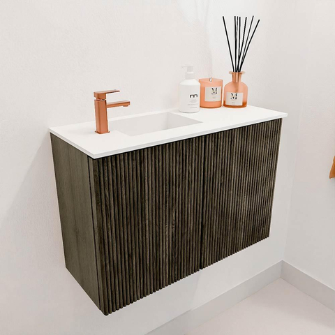 Mondiaz JOYA 60cm toiletmeubel - kleur Shadow - Wastafel FAYE positie Links 1 kraangat kleur Talc. SW1421388