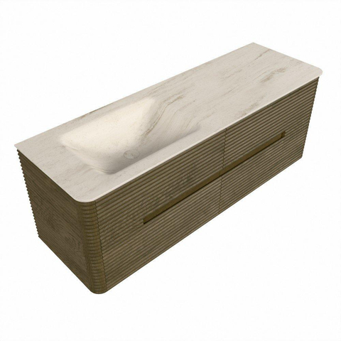 Mondiaz CIRO-DLUX Ensemble de meubles de salle de bains - 140x45x50cm - Plan-vasque Solid surface Meli - 1 vasque à gauche - sans trous de robinetterie - 4 tiroirs - Dusk SW1533179