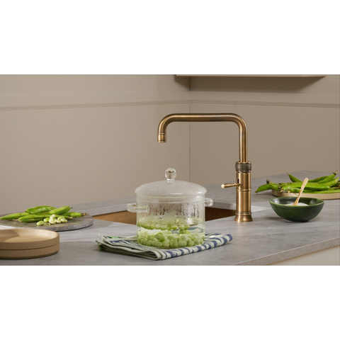 Quooker Classic Fusion Square kokendwaterkraan - draaibare uitloop - Combi+ reservoir - Warm / kokend water - Messing patina SW769520