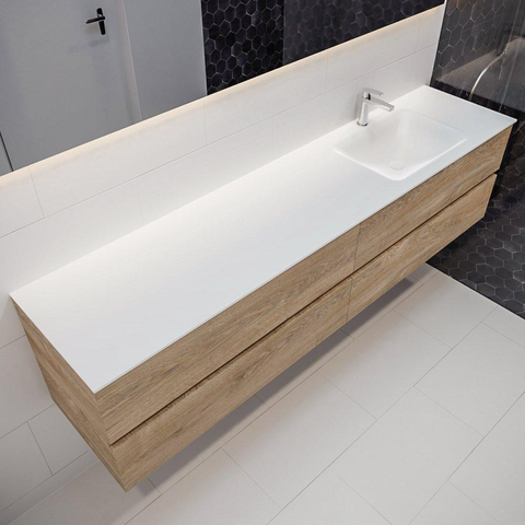 MONDIAZ VICA Ensemble de meuble salle de bain - 200cm - 4 tiroirs - lavabo Cloud à droite - 1 trou de robinet - solid surface chêne blanchi SW410325
