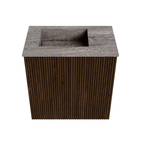 Mondiaz JOYA-DLUX 40cm toiletmeubel - kleur Walnut - Wastafel FAYE positie Links 1 kraangat kleur Oza. SW1424543