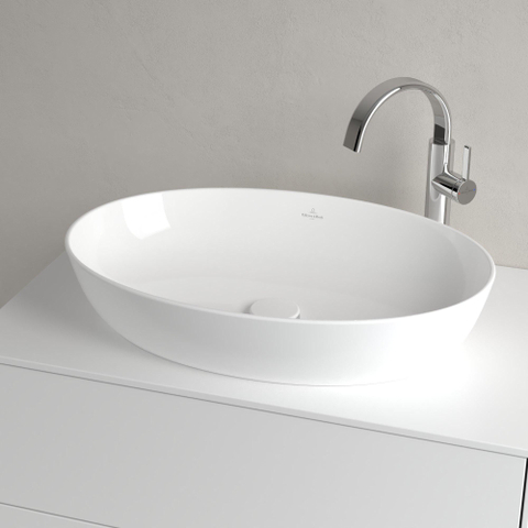 Villeroy & Boch Artis opzetwastafel ovaal - 61x41x12.5cm CeramicPlus - zonder kraangat - zonder overloop - Stone White (mat wit) SW209529