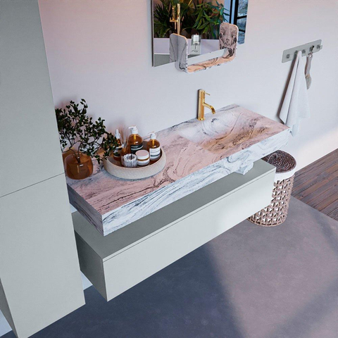 MONDIAZ ALAN - DLUX Badkamermeubelset - 130cm - onderkast - Clay - 1 lade - vrijhangende wastafel - wasbak rechts - 1 kraangat - Glace SW806036