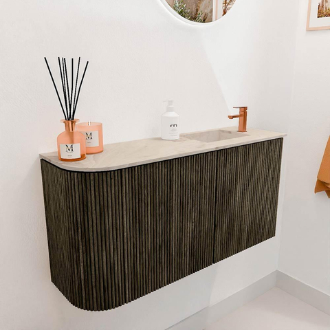 Mondiaz JOYA-DLUX 81.6cm toiletmeubel - ronding links kleur Shadow - Wastafel FAYE positie Rechts 1 kraangat kleur Frappe. SW1422716