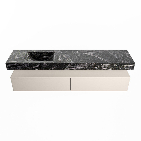 Mondiaz ALAN-DLUX Ensemble de meuble - 200cm - meuble Linen mat - 2 tiroirs - Lavabo Cloud Lava suspendu - vasque Gauche - 1 trou de robinet SW808228