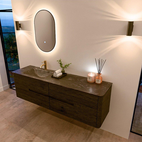 Mondiaz CIRO-DLUX Badkamermeubelset - 170x45x50cm - Solid surface wastafel Lava - 1 wasbak Links - 1 kraangat - 4 lades - Shadow SW1533806